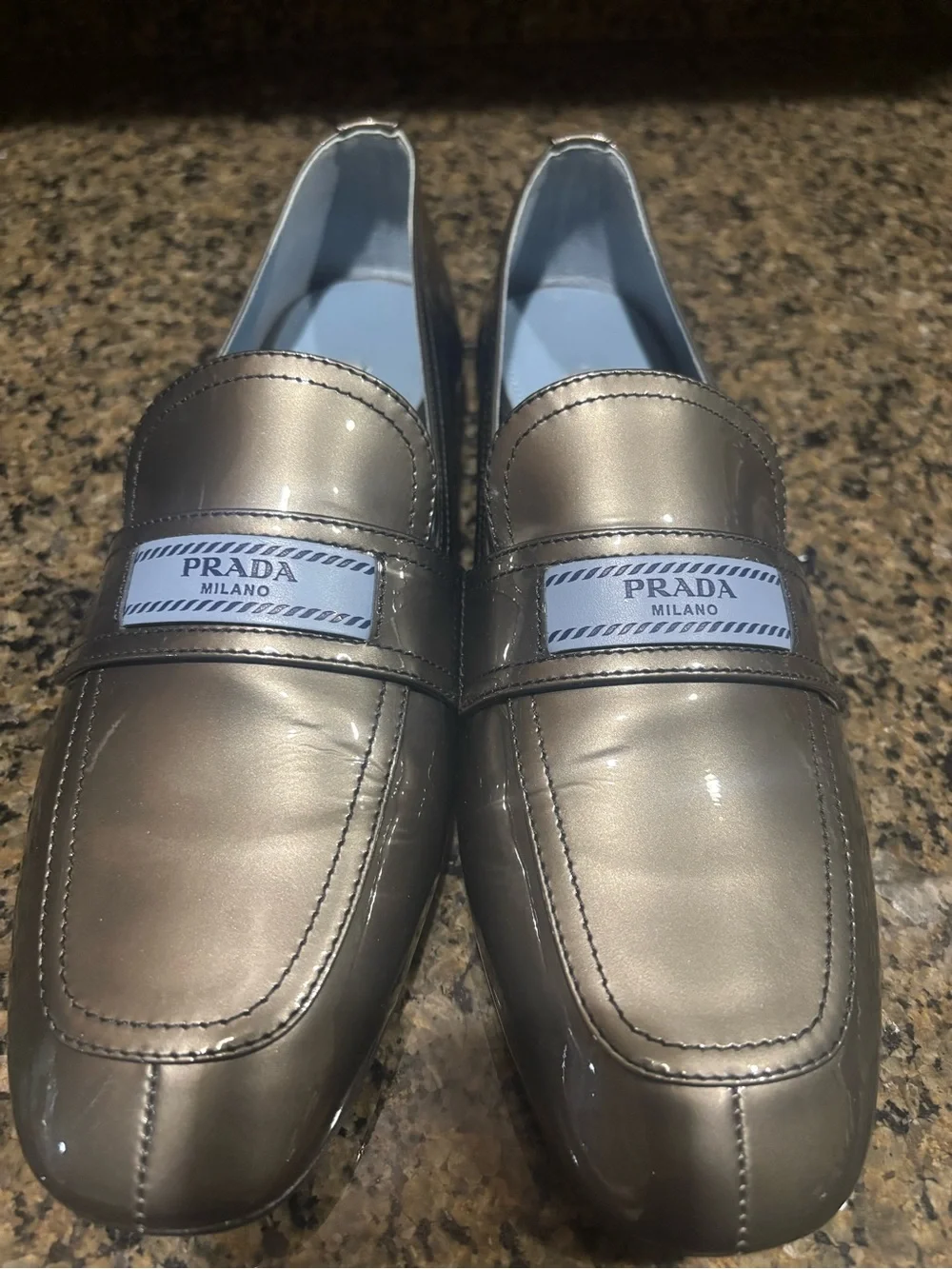 Prada Metallic Gray Leather Women’s Loafers
